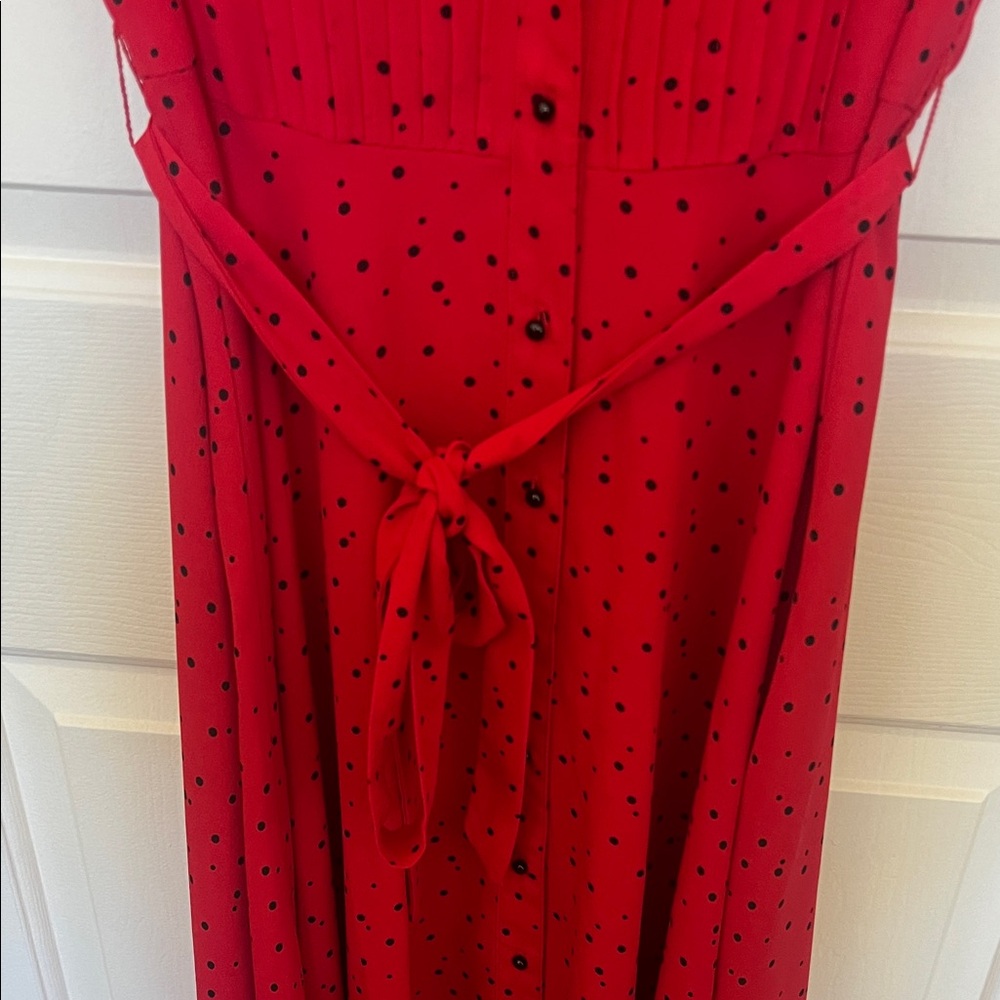 Nanette Lepore Red Button Up Midi Dress with Black Polka Dots - Picture 8 of 10